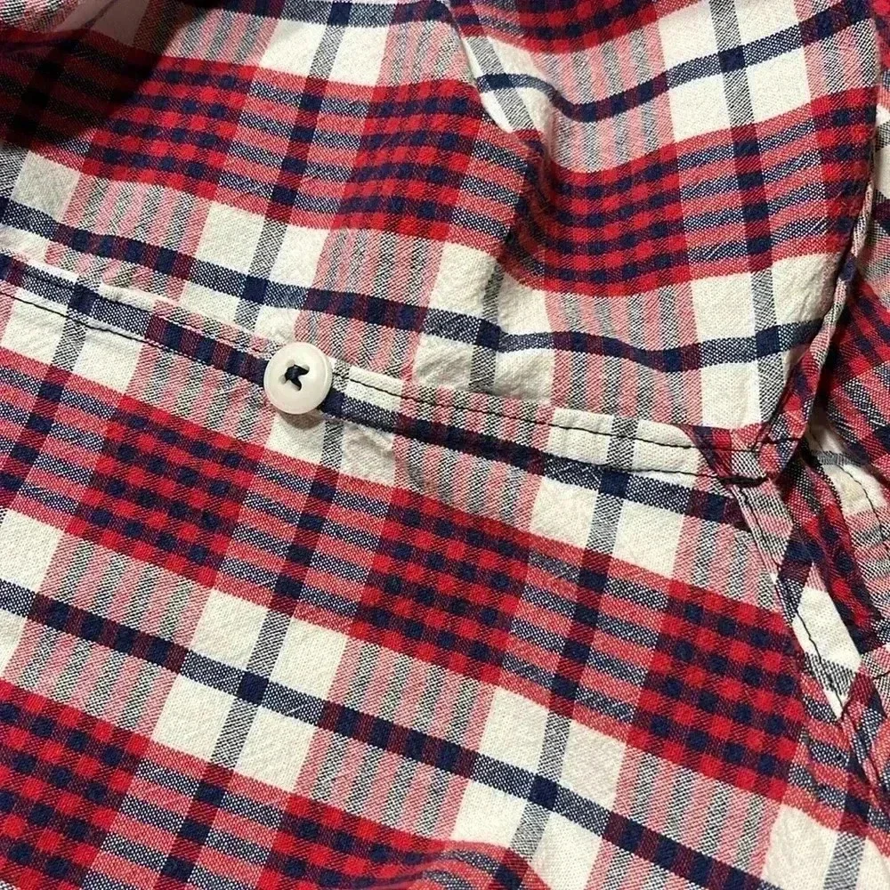 EUC J. Crew Shirt Mens XL Red White Blue Plaid Black Label Long Sleeve Button Up